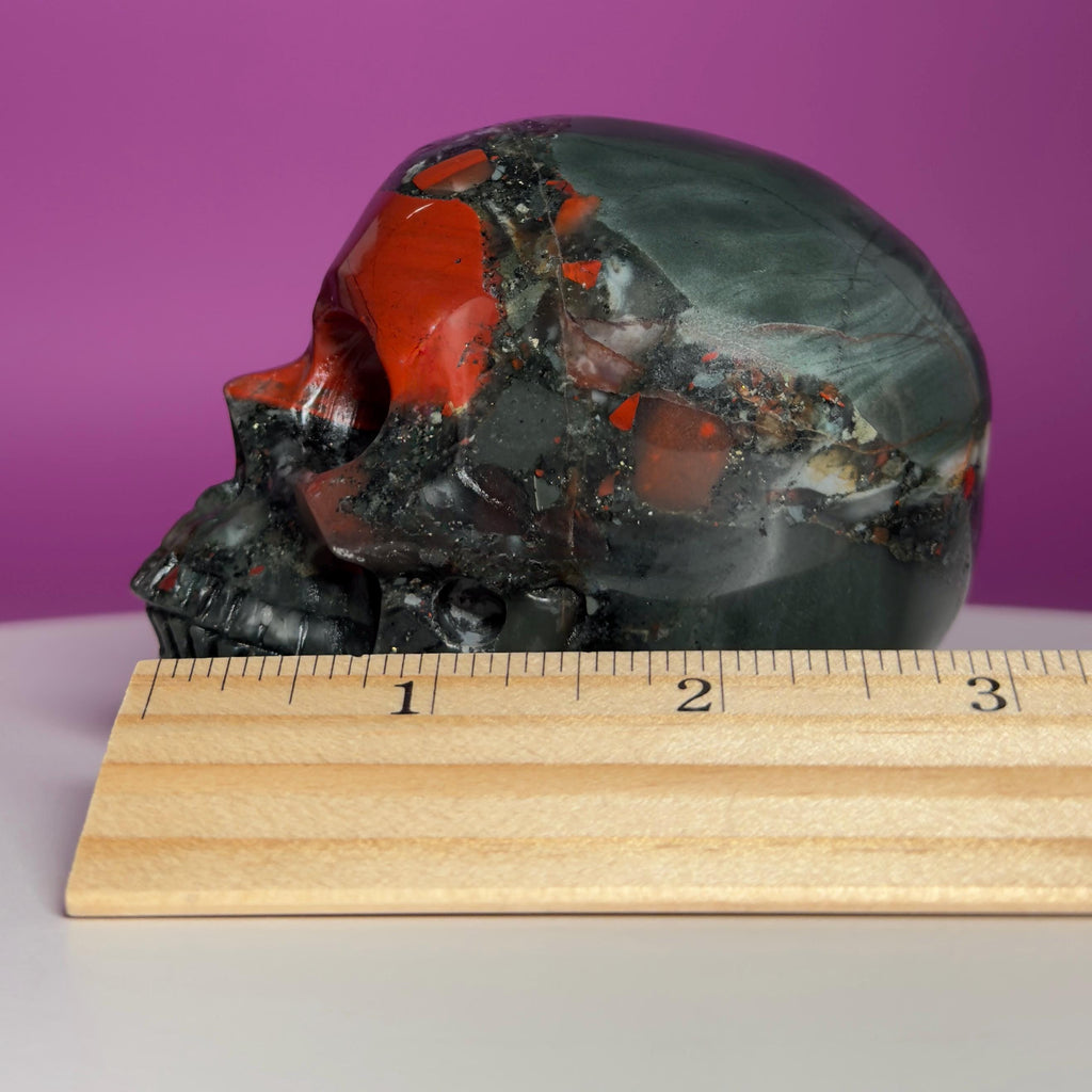 African Bloodstone Skull Carving – 483g Natural Stone Skull