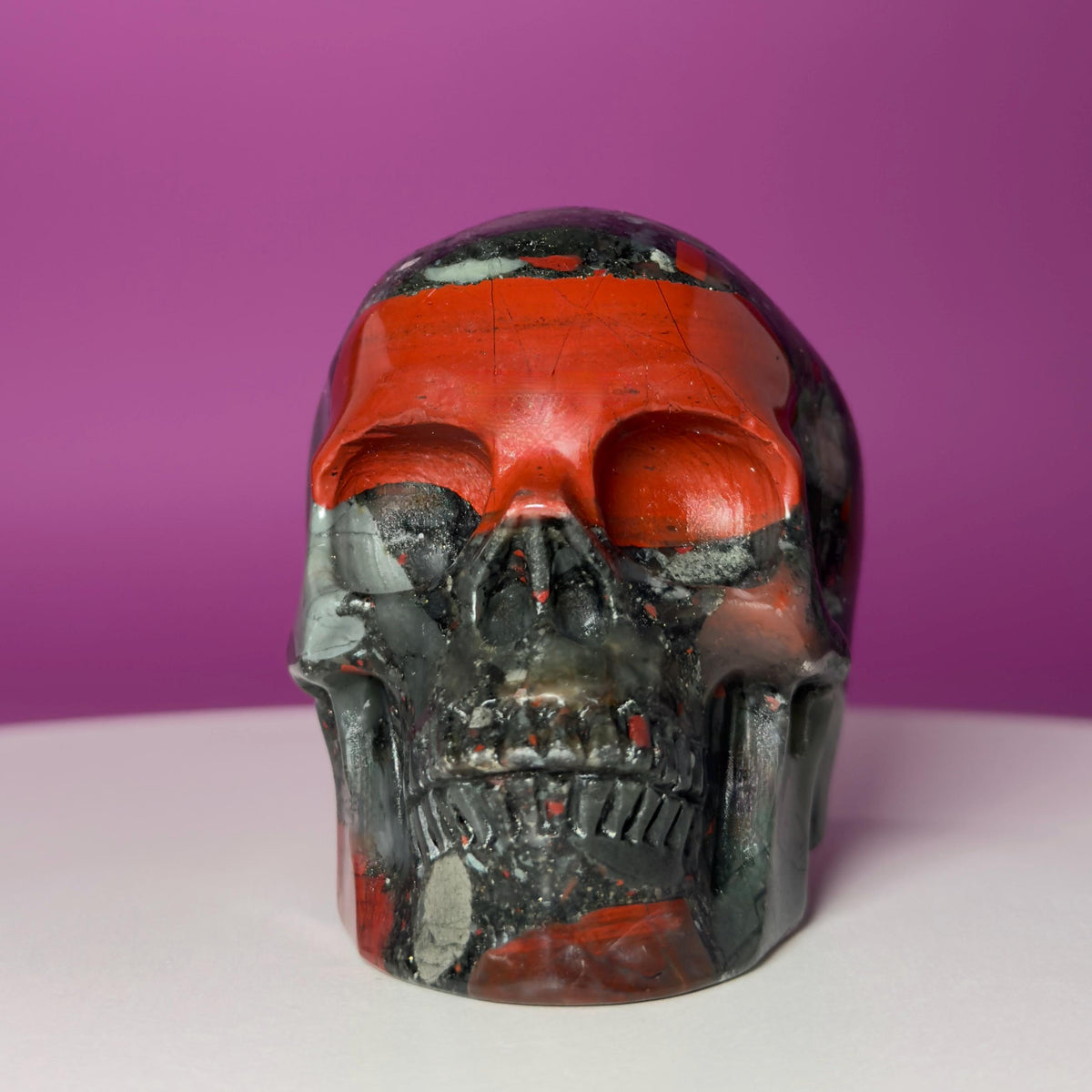 African Bloodstone Skull Carving – 483g Natural Stone Skull