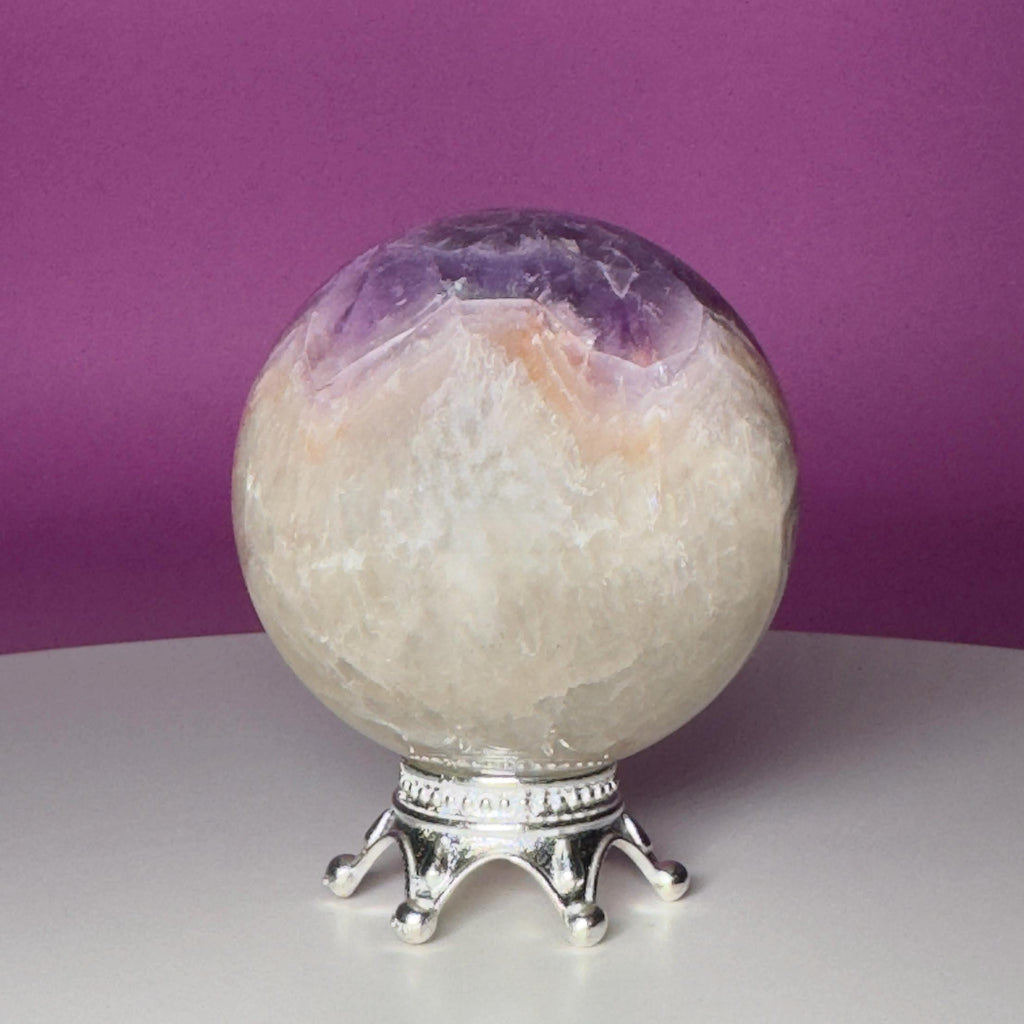 Amethyst Agate Sphere with Silver Stand | Purple Banded Crystal
