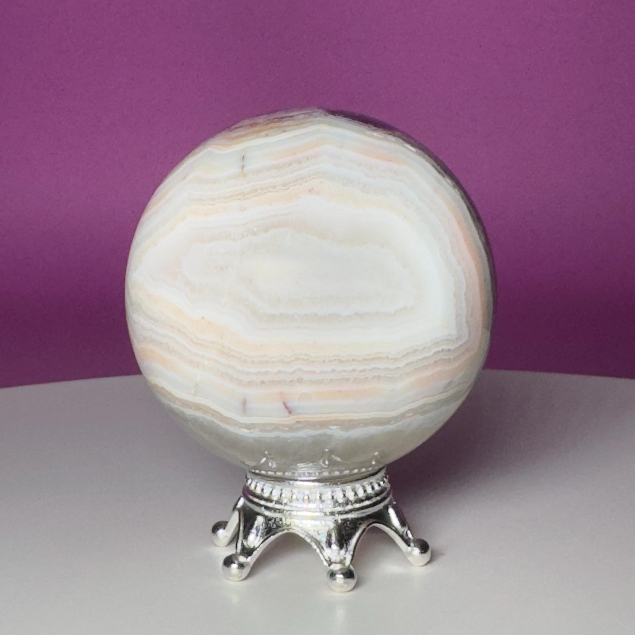 Amethyst Agate Sphere with Silver Stand | Purple Banded Crystal