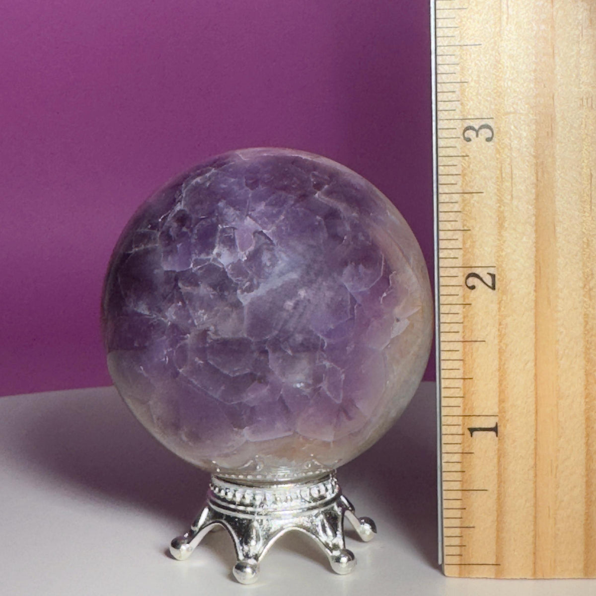 Amethyst Agate Sphere with Silver Stand | Purple Banded Crystal