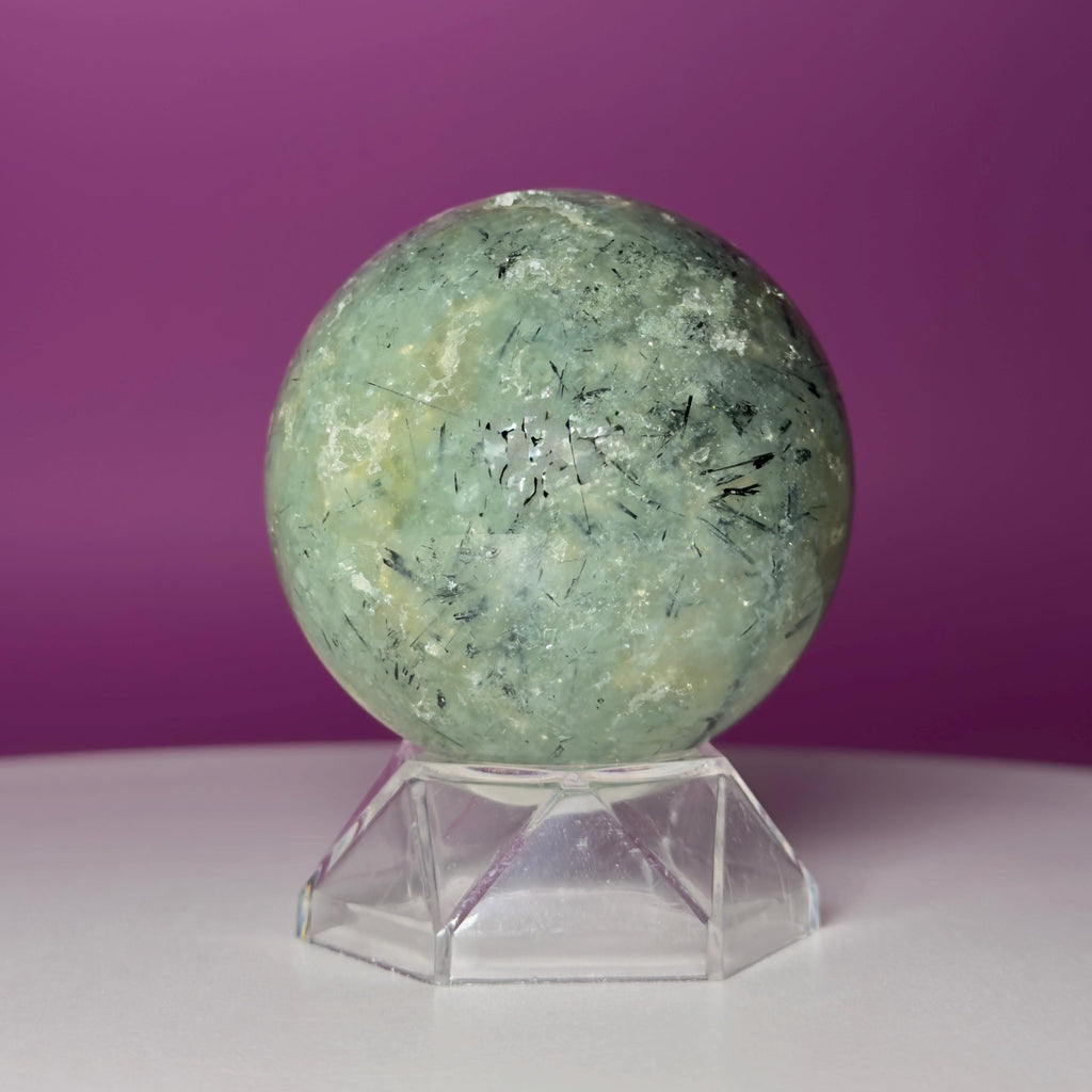 Prehnite Sphere with Acrylic Stand | 58mm Green Crystal