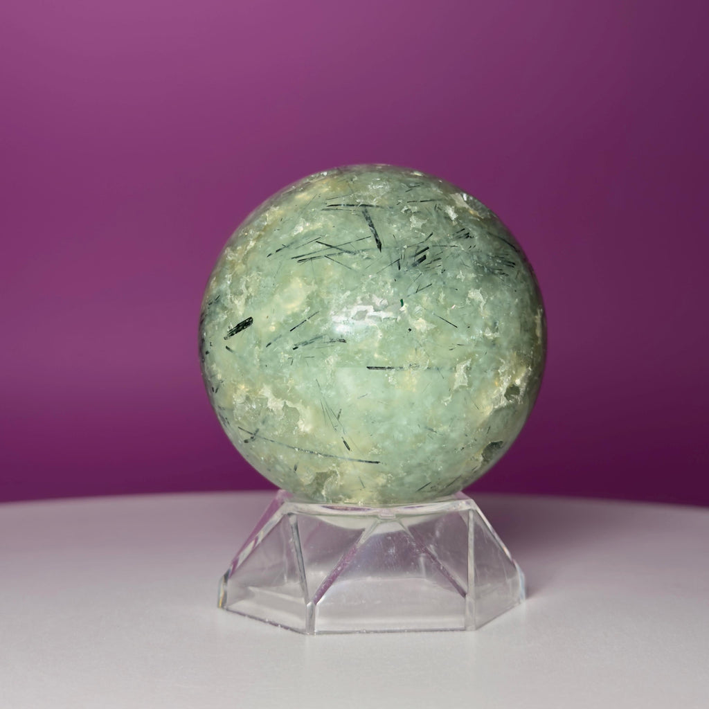Prehnite Sphere with Acrylic Stand | 58mm Green Crystal