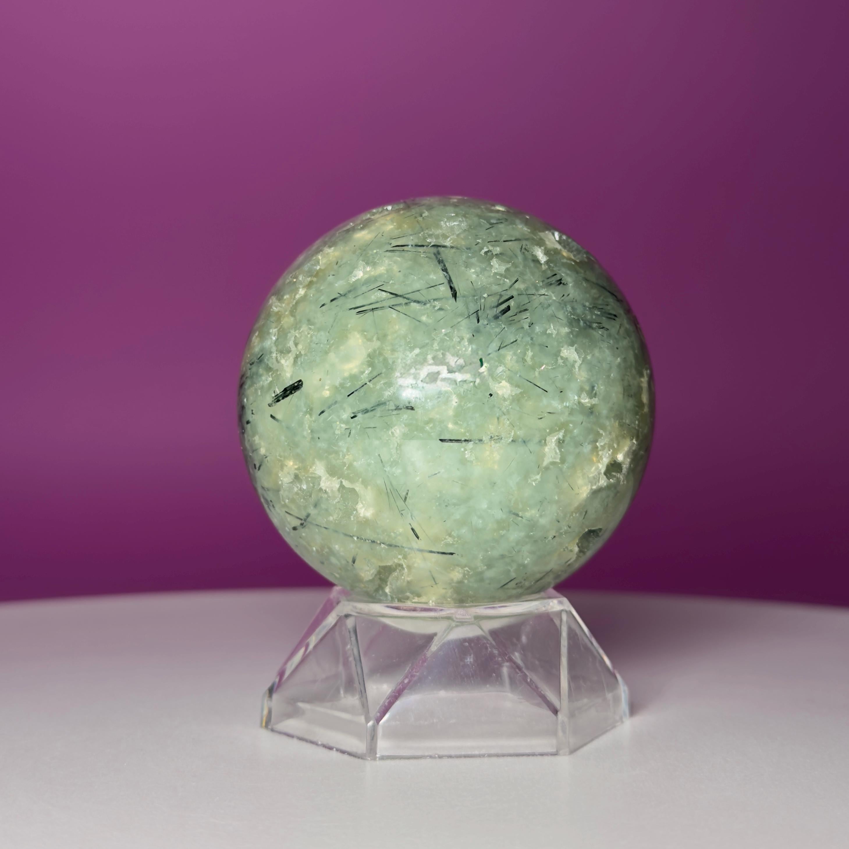 Prehnite Sphere with Acrylic Stand | 58mm Green Crystal