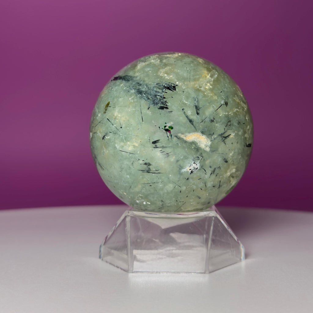 Prehnite Sphere with Acrylic Stand | 58mm Green Crystal