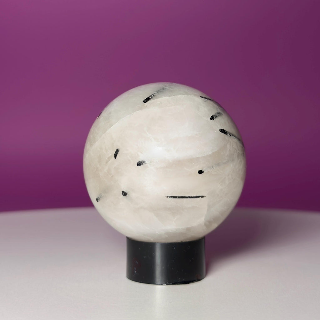 Tourmaline Quartz Sphere with Stand | Black Tourmaline Crystal