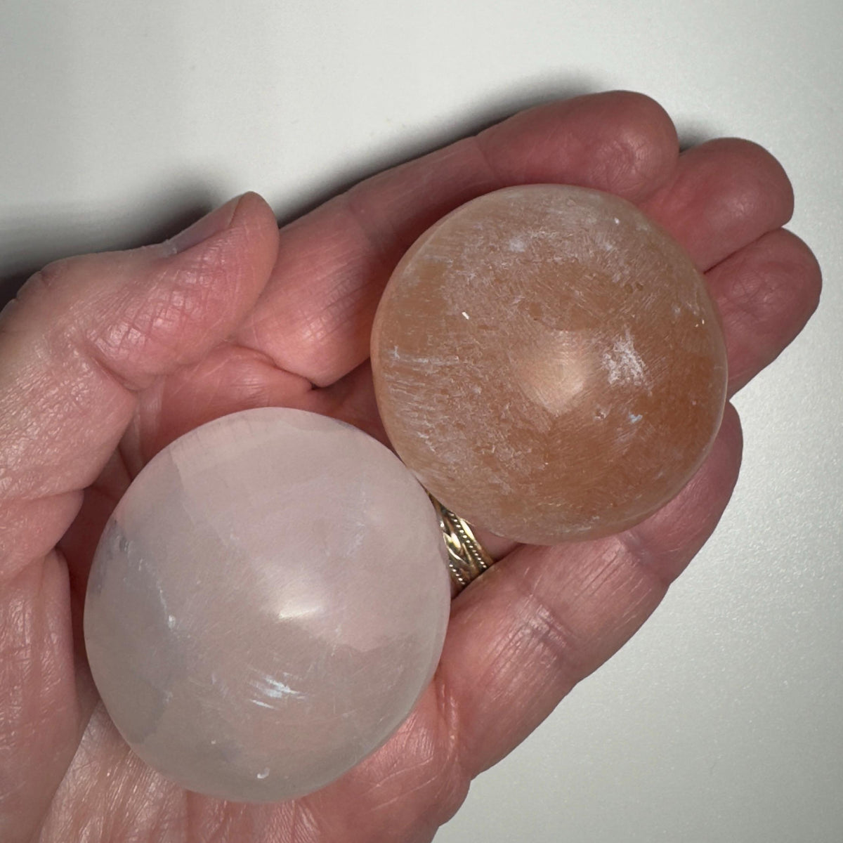 Selenite Sphere Lot | 2 White & 3 Orange Hand Carved Spheres