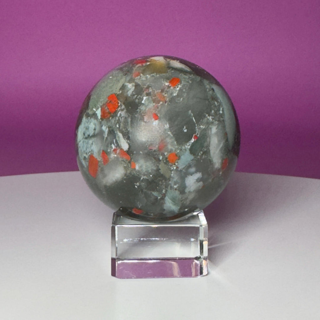 Bloodstone Sphere with Glass Display Stand