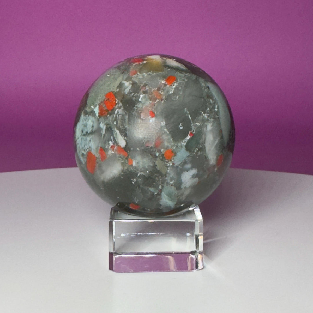Bloodstone Sphere with Glass Display Stand