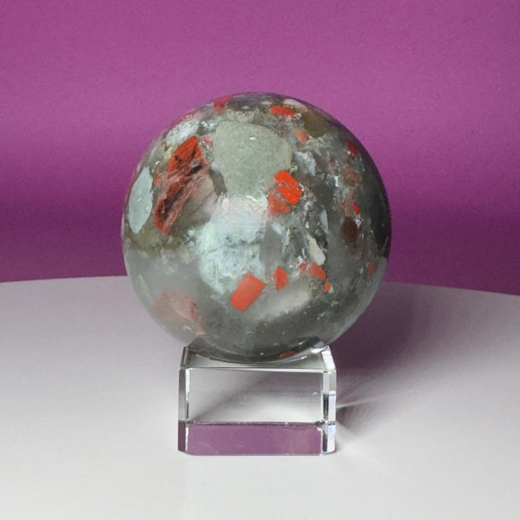 Bloodstone Sphere with Glass Display Stand