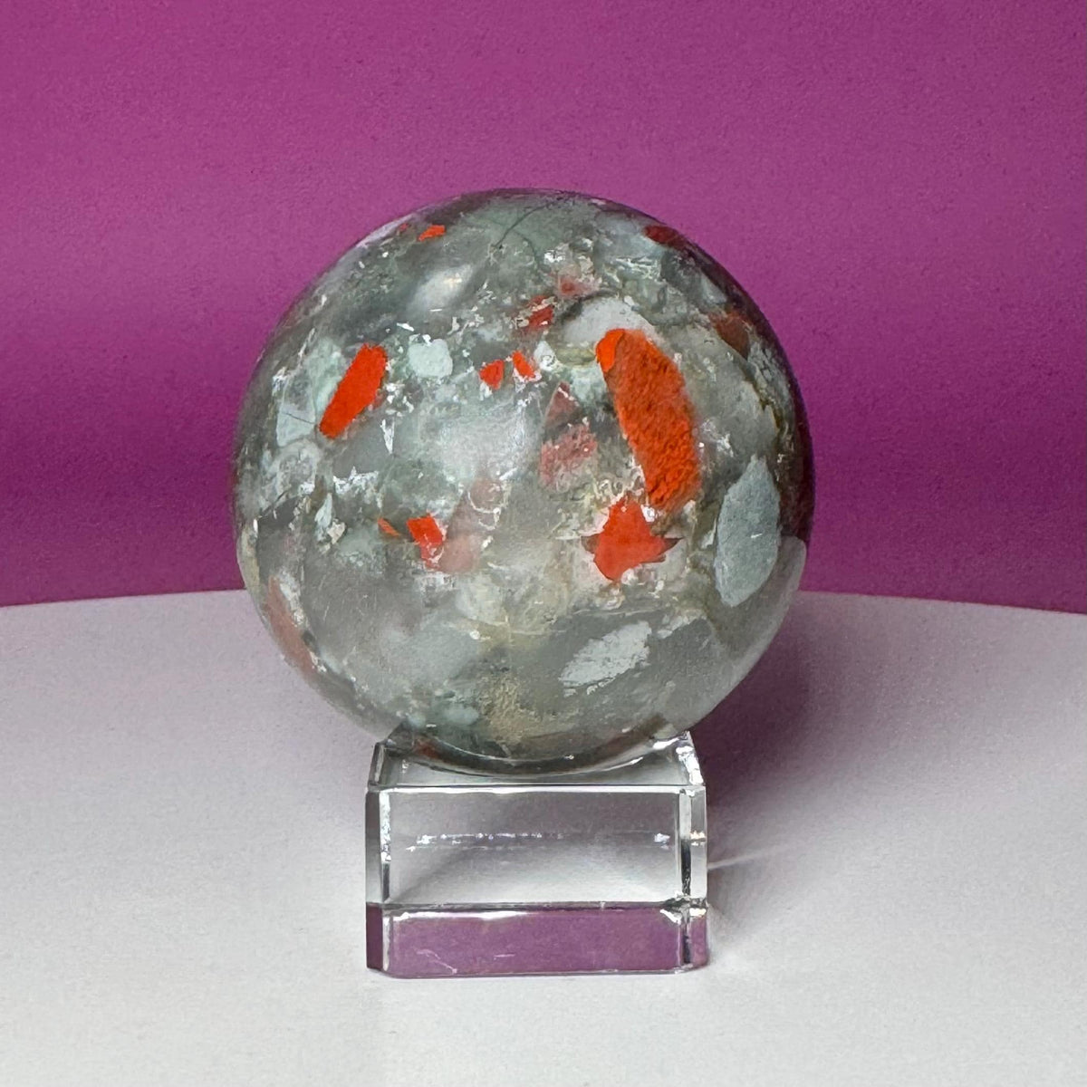 Bloodstone Sphere with Glass Display Stand