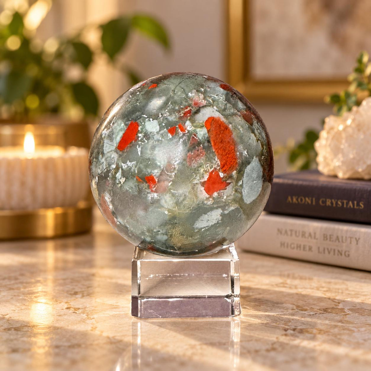 Bloodstone Sphere with Glass Display Stand
