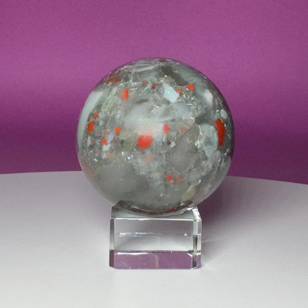 Bloodstone Sphere with Glass Display Stand