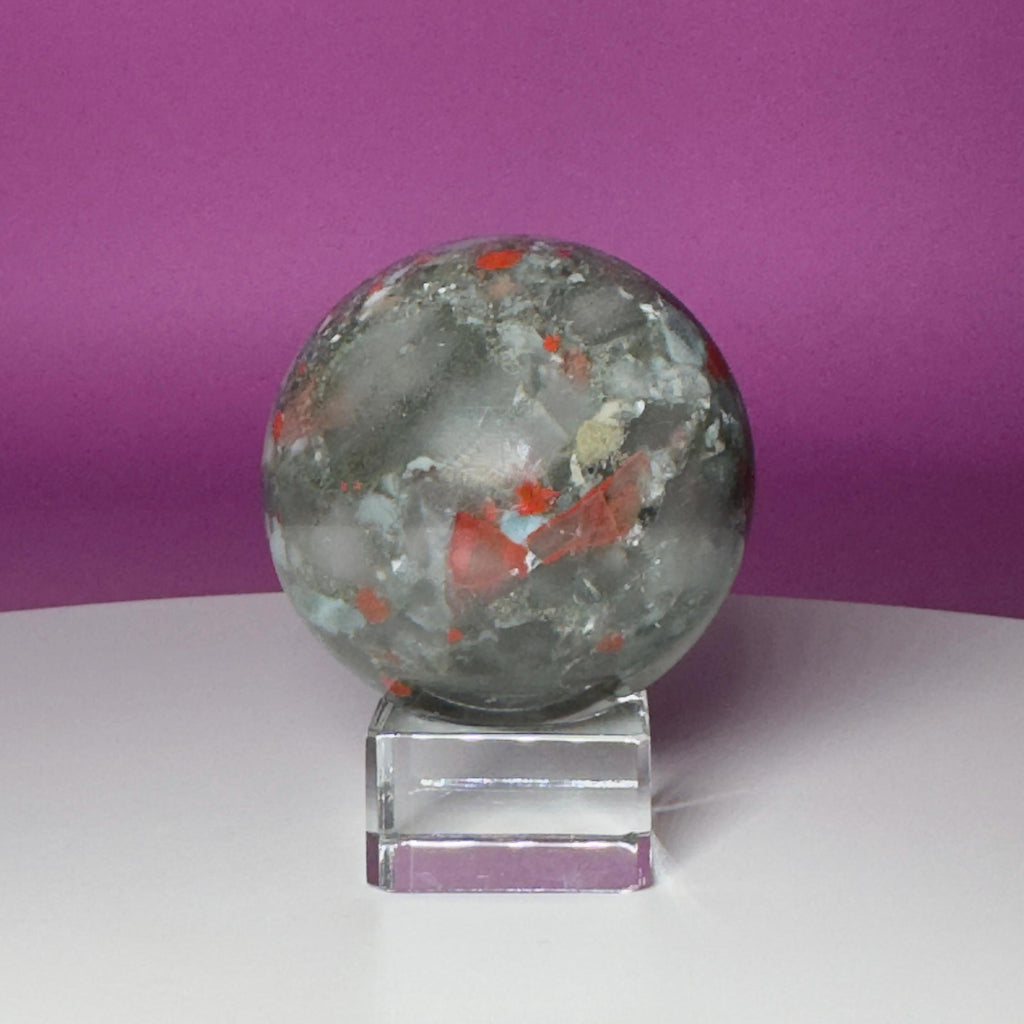 Bloodstone Sphere with Glass Display Stand