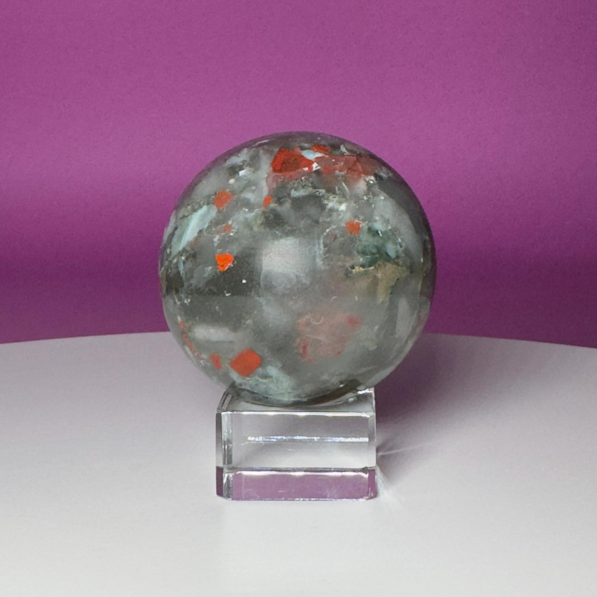 Bloodstone Sphere with Glass Display Stand