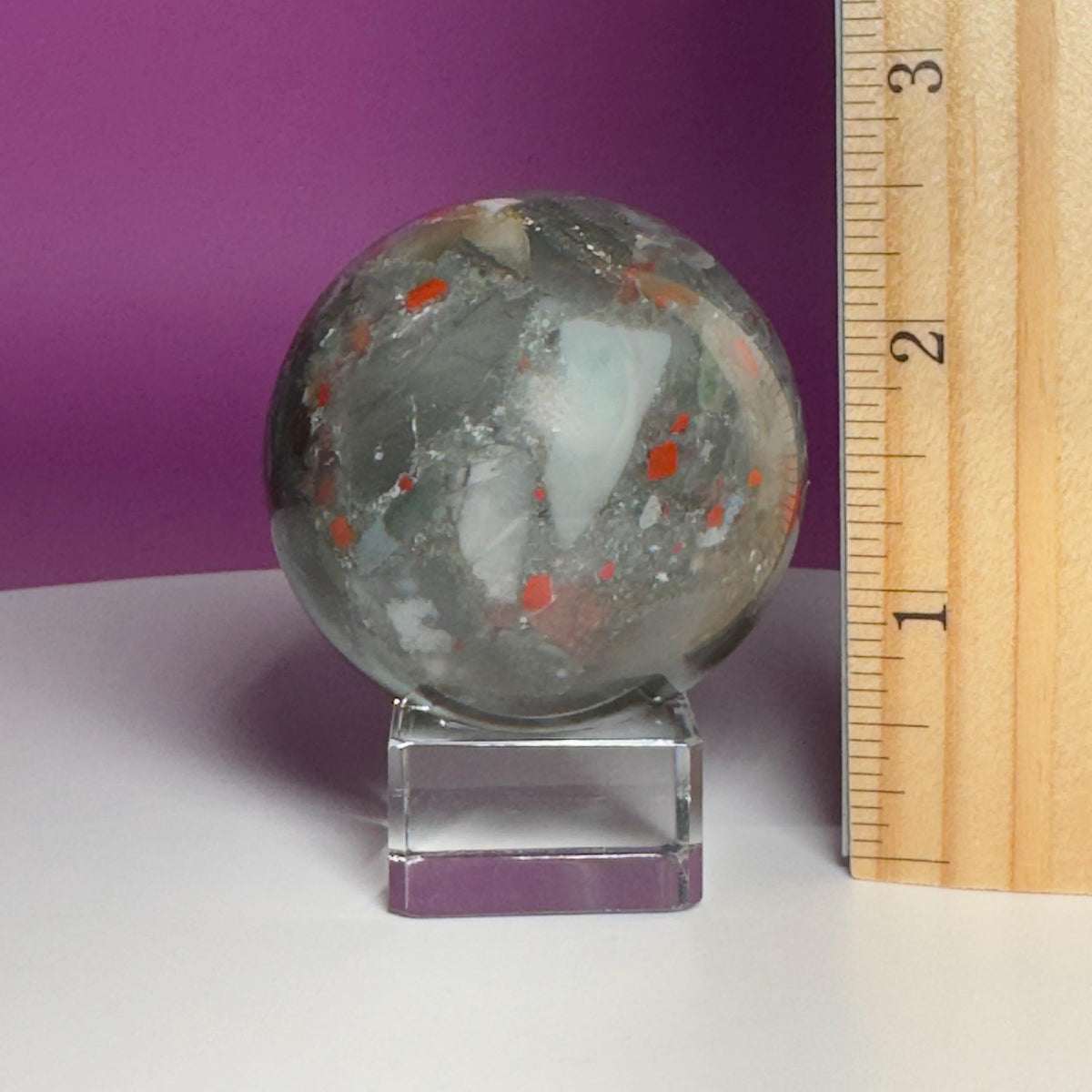 Bloodstone Sphere with Glass Display Stand