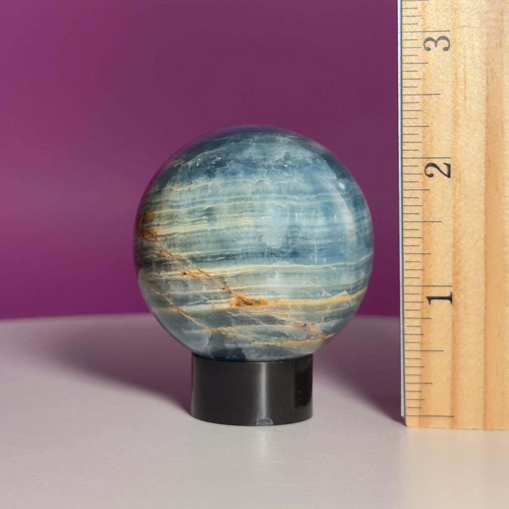 Blue Onyx Sphere with Black Stand | 50mm Banded Calcite