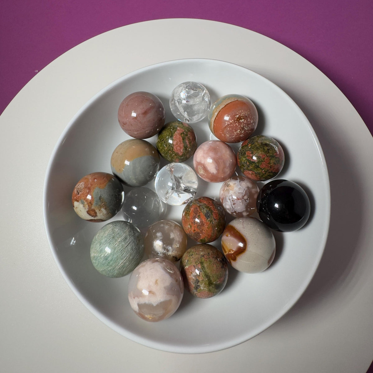 Wholesale Mini Crystal Sphere Lot – 18 Mixed Stone Spheres