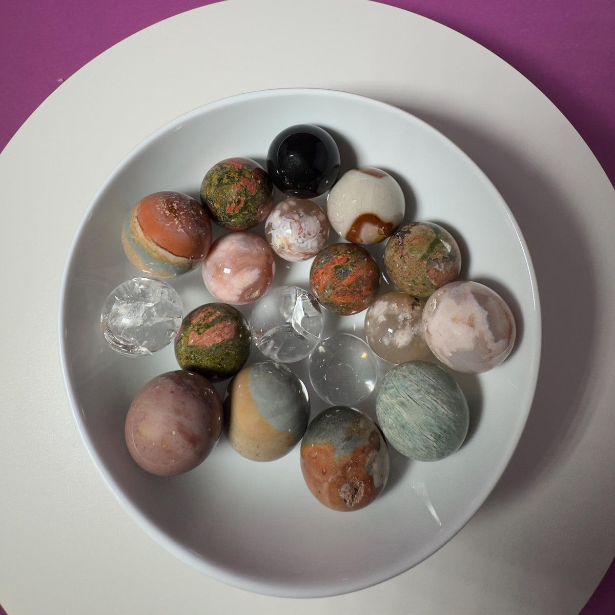Wholesale Mini Crystal Sphere Lot – 18 Mixed Stone Spheres