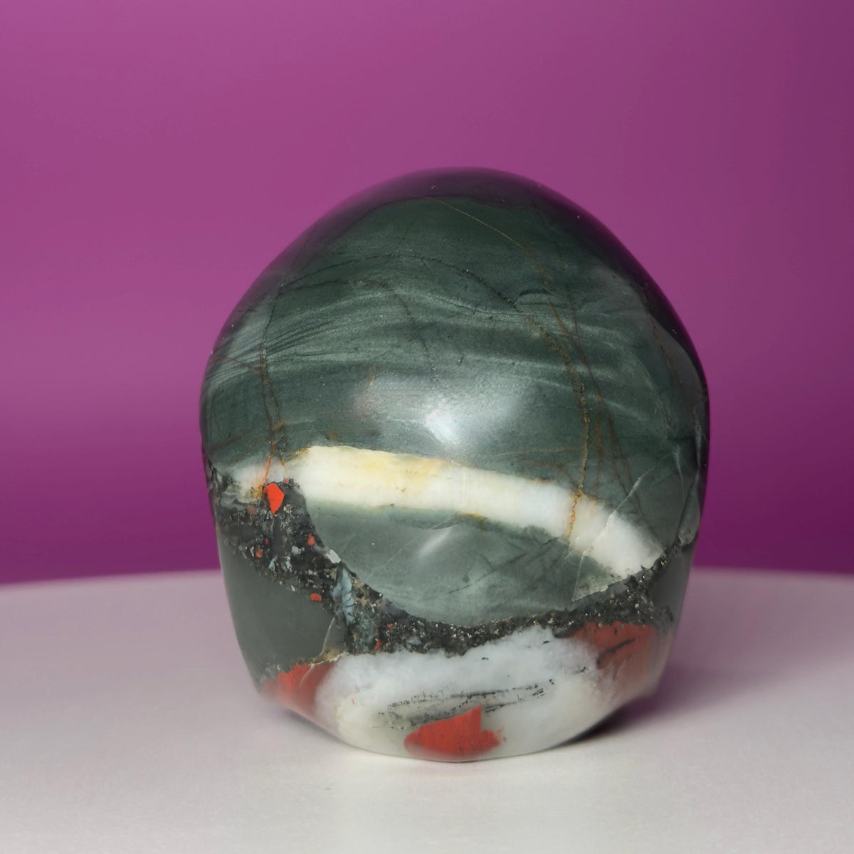African Bloodstone Skull Carving – 483g Natural Stone Skull