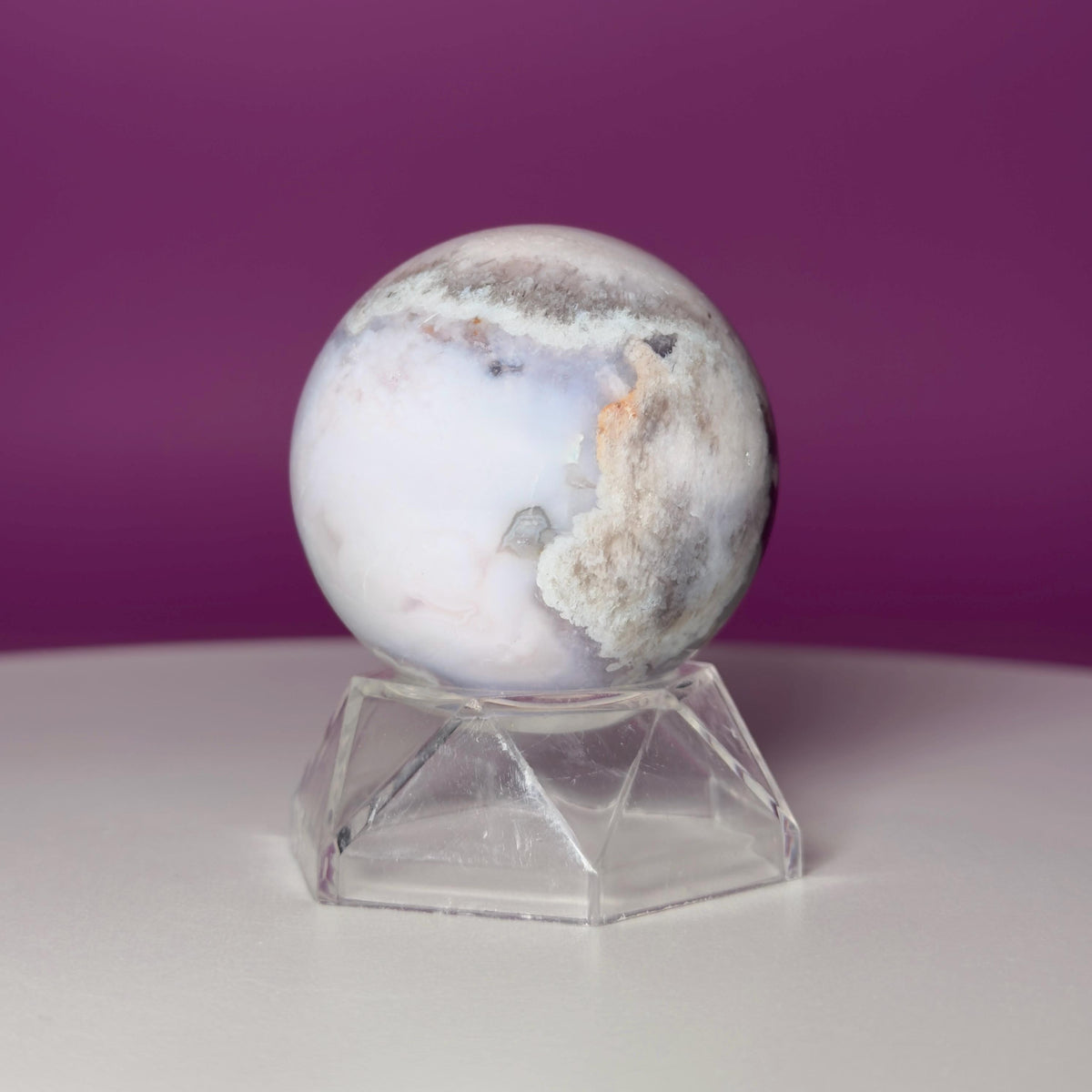 Blue Flower Agate Sphere with Acrylic Stand