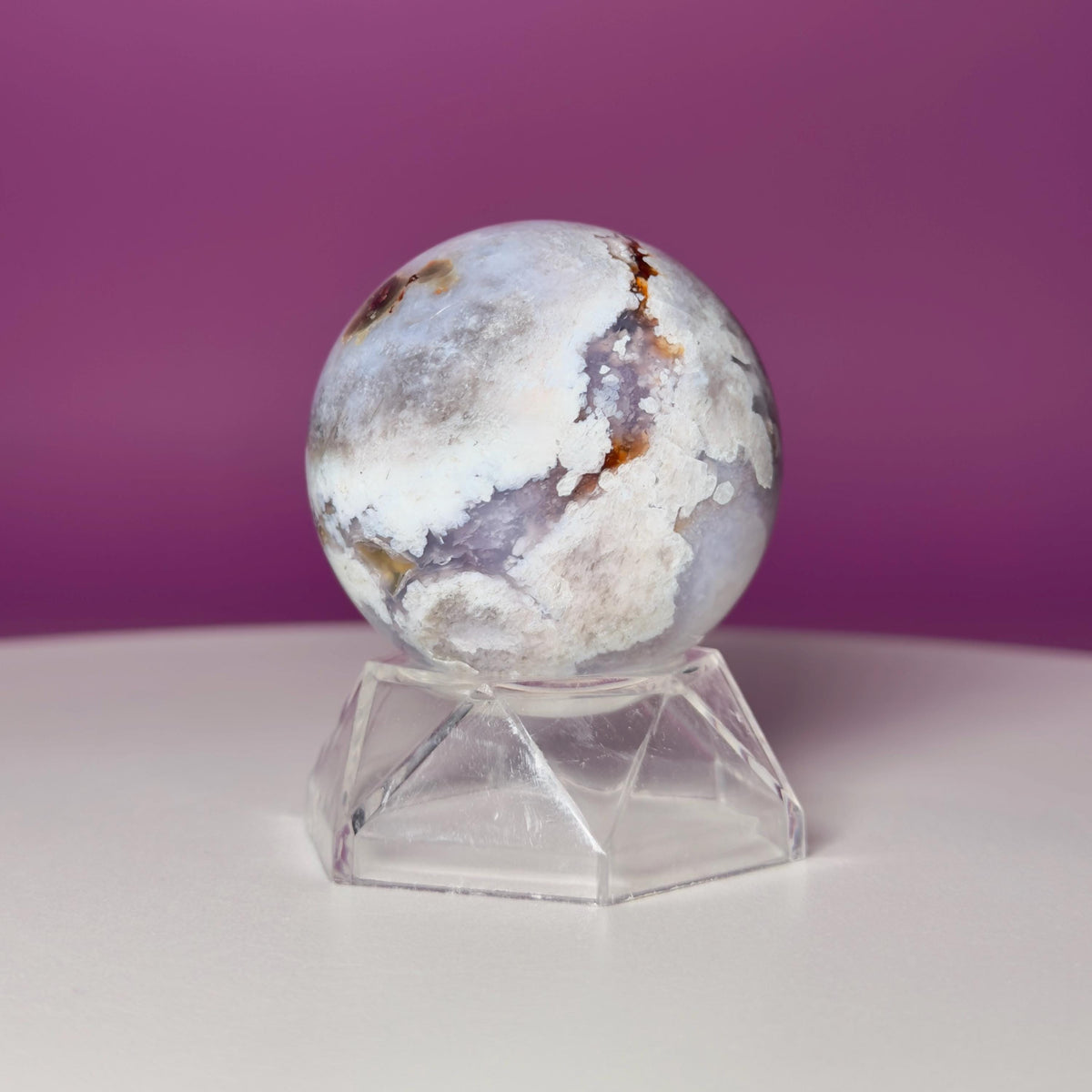 Blue Flower Agate Sphere with Acrylic Stand