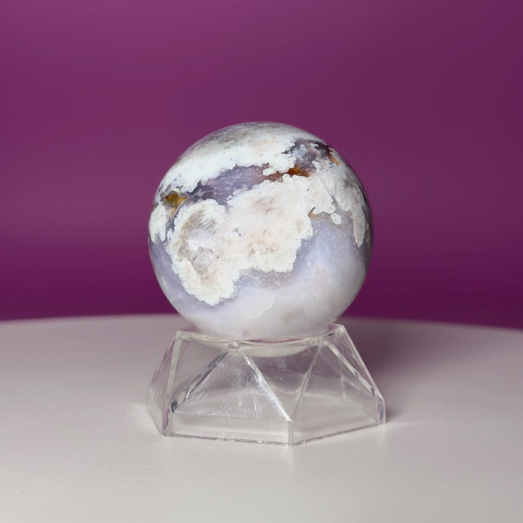Blue Flower Agate Sphere with Acrylic Stand