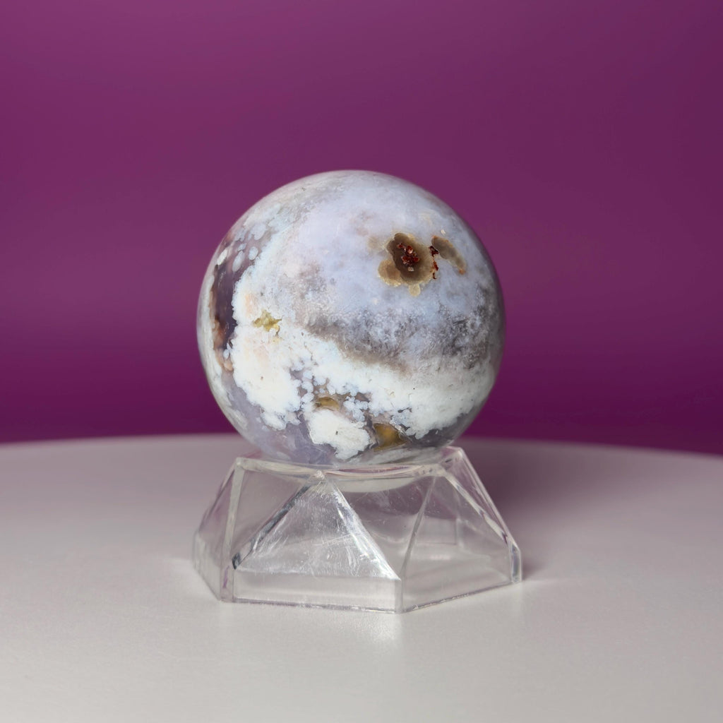 Blue Flower Agate Sphere with Acrylic Stand