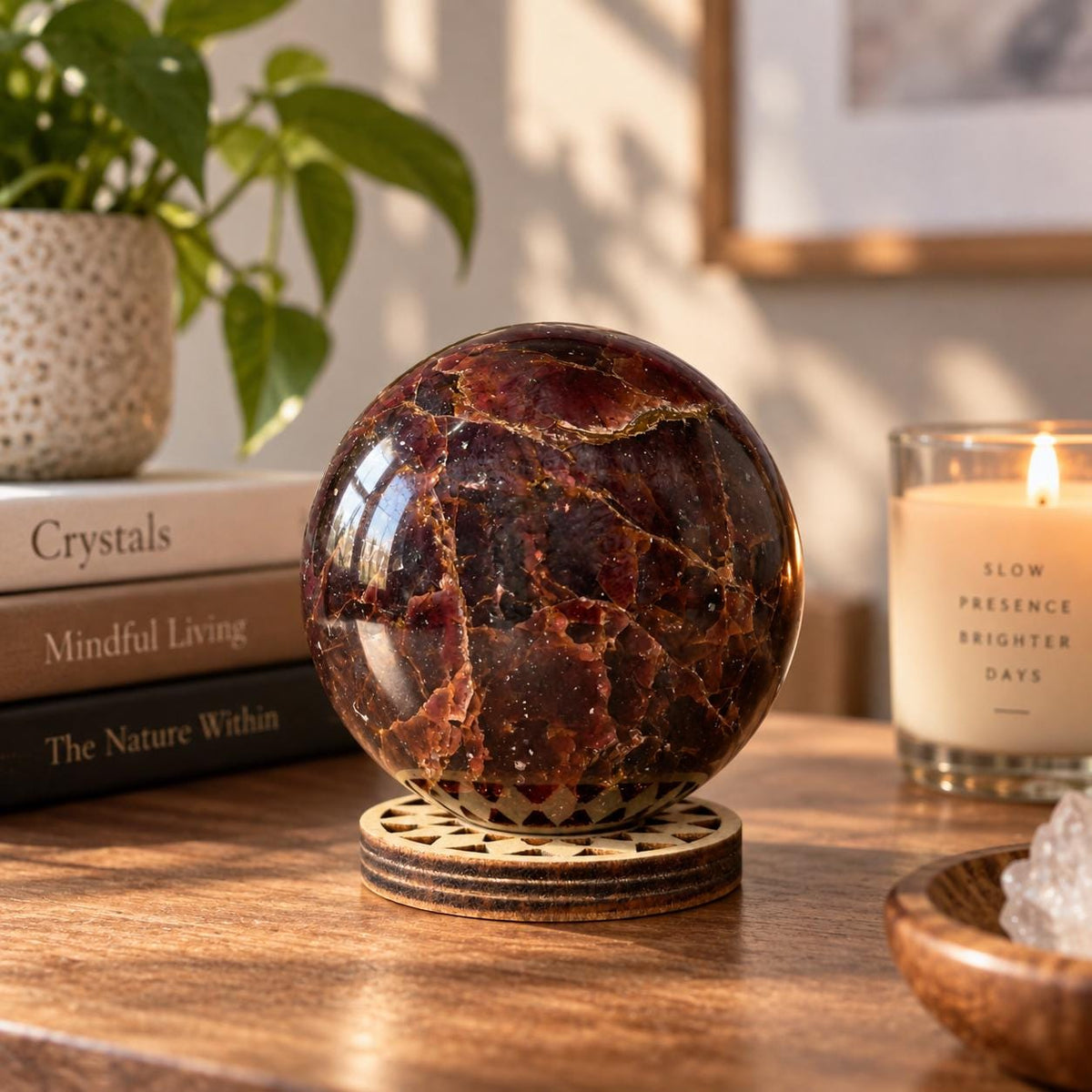 Star Aragonite Sphere | Crystal Sphere with Wood Stand | 217g