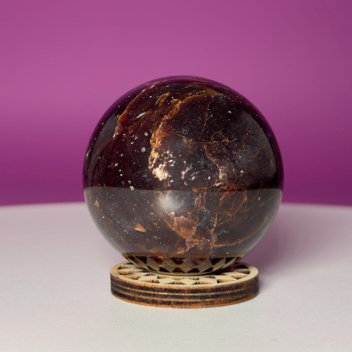 Star Aragonite Sphere | Crystal Sphere with Wood Stand | 217g