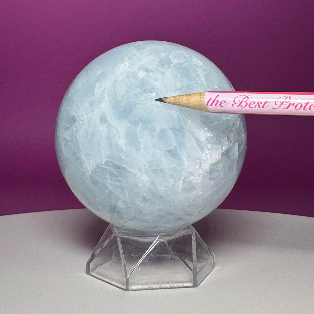 Blue Calcite Sphere with Acrylic Stand | Large Crystal Display