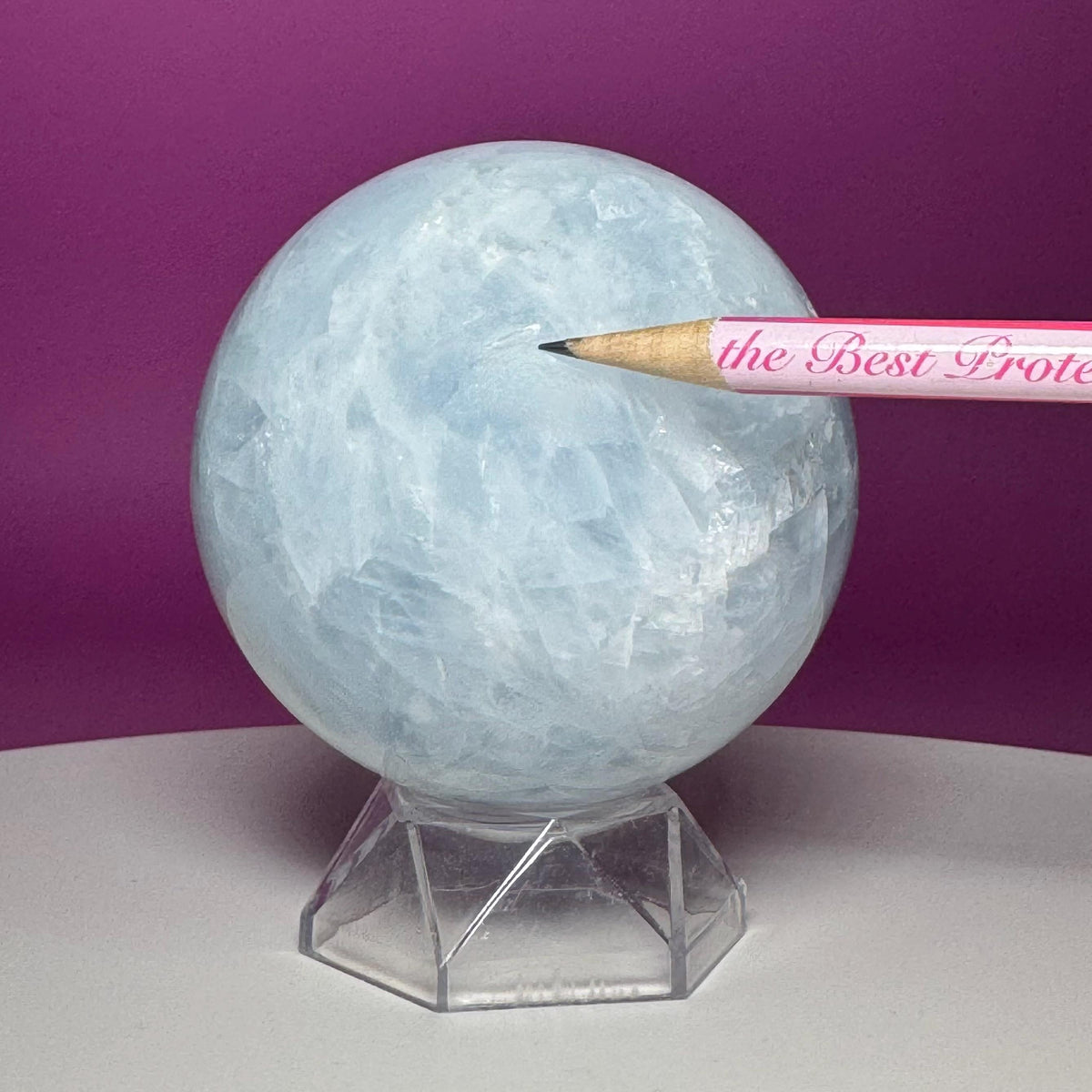 Blue Calcite Sphere with Acrylic Stand | Large Crystal Display