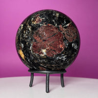 Garnet in Tourmaline Sphere on Wrought Iron Stand – 1756g