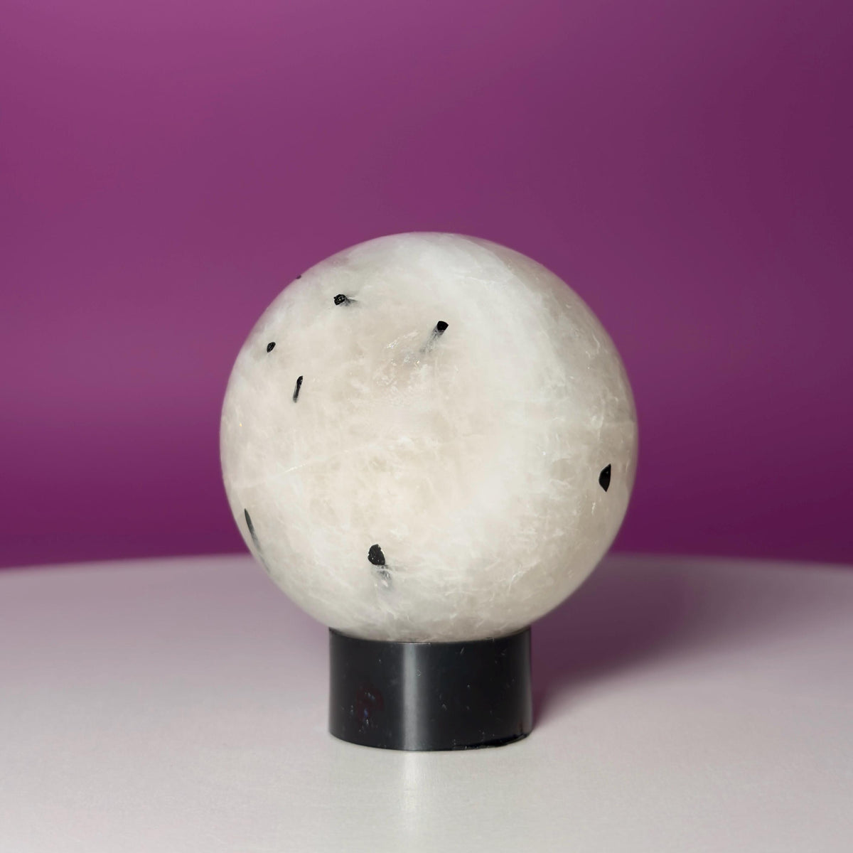 Tourmaline Quartz Sphere with Stand | Black Tourmaline Crystal
