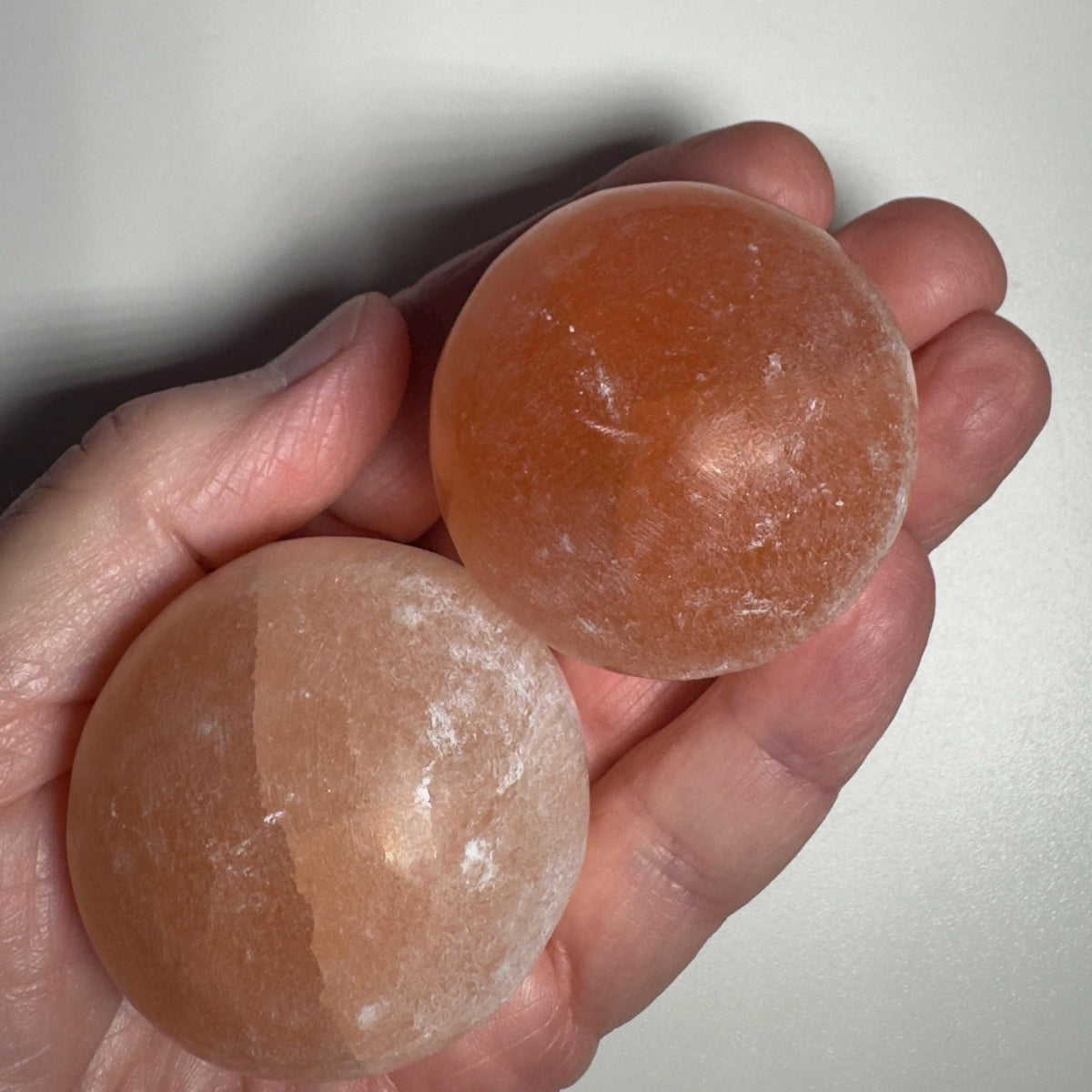 Selenite Sphere Lot | 2 White & 3 Orange Hand Carved Spheres