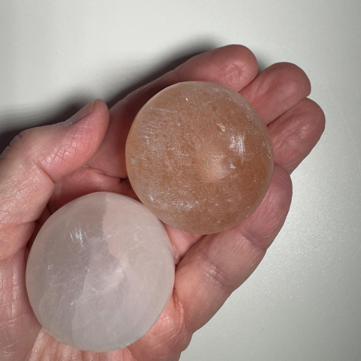 Selenite Sphere Lot | 2 White & 3 Orange Hand Carved Spheres