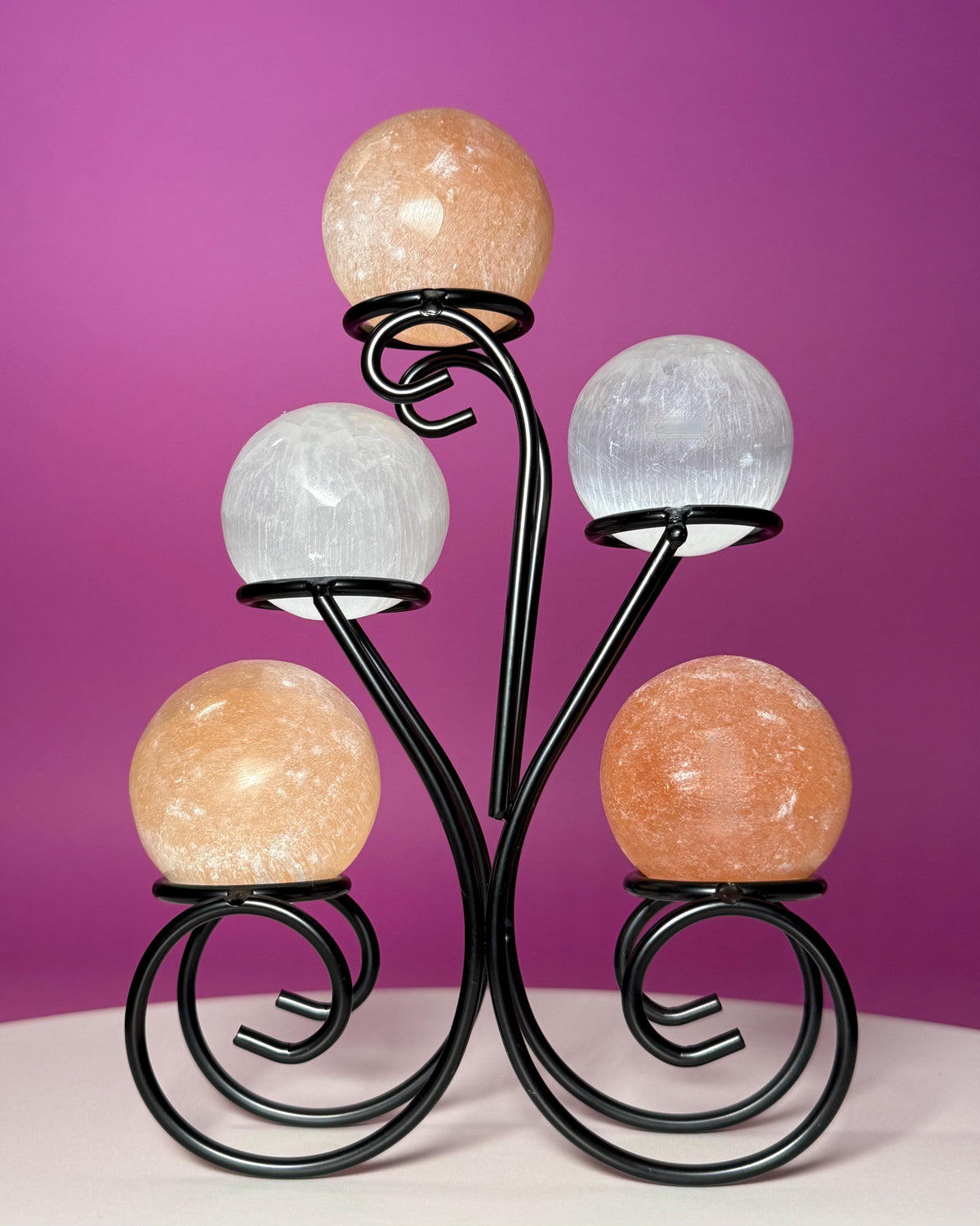 Selenite Sphere Lot | 2 White & 3 Orange Hand Carved Spheres