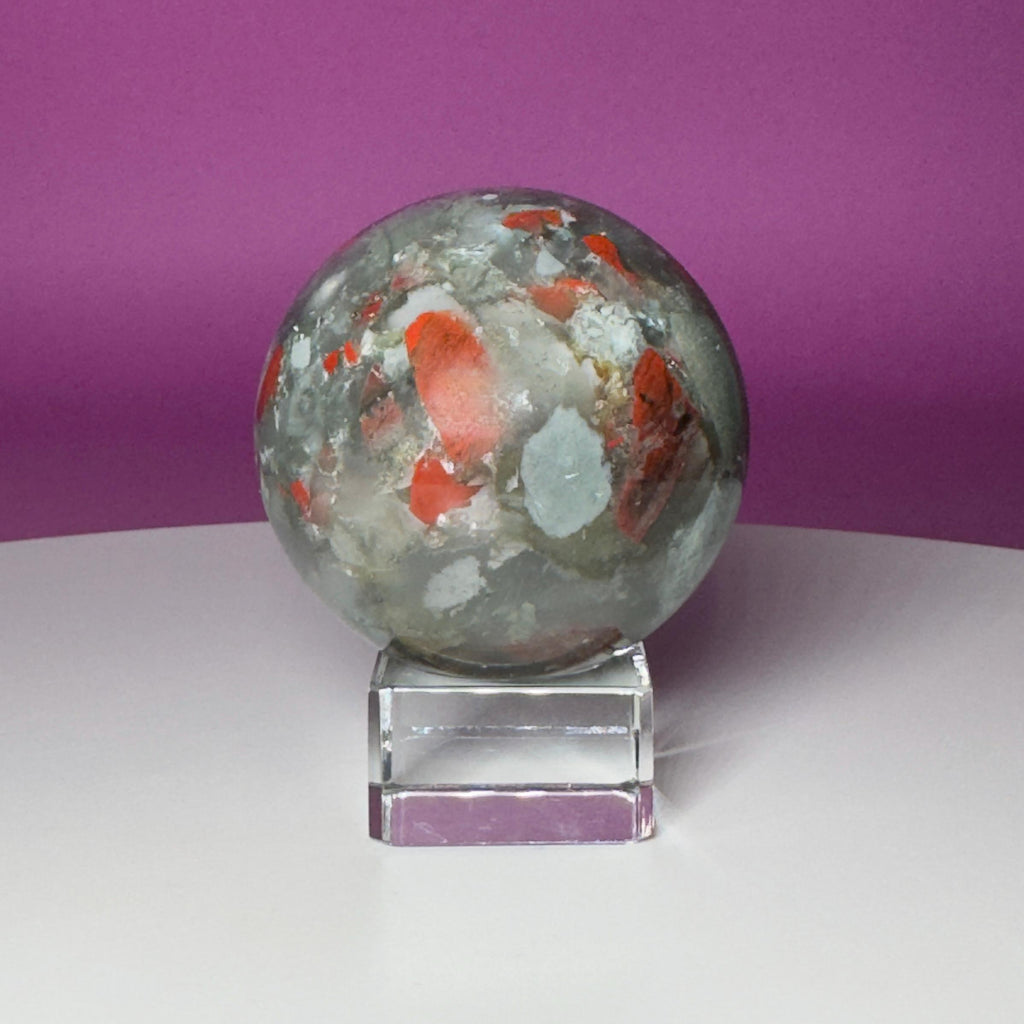 Bloodstone Sphere with Glass Display Stand