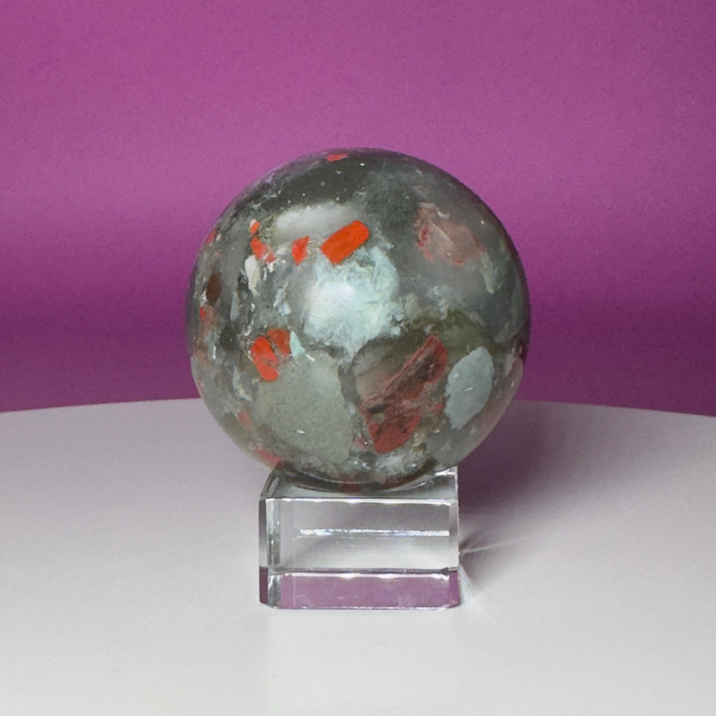 Bloodstone Sphere with Glass Display Stand