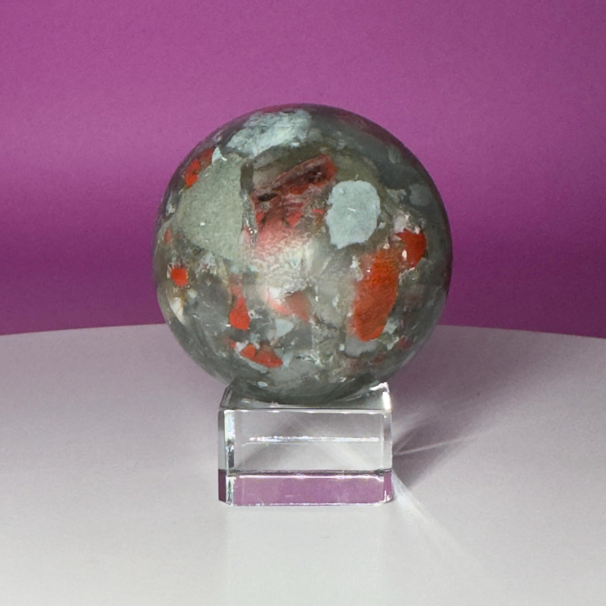 Bloodstone Sphere with Glass Display Stand