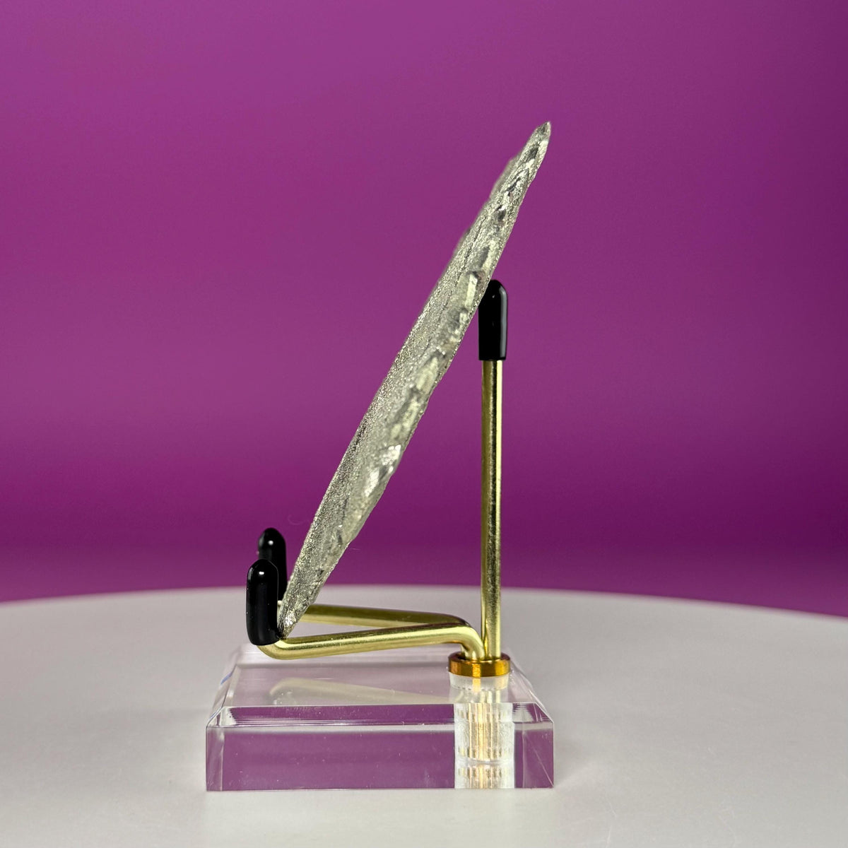 Pyrite Sun Specimen with Gold Metal & Acrylic Stand