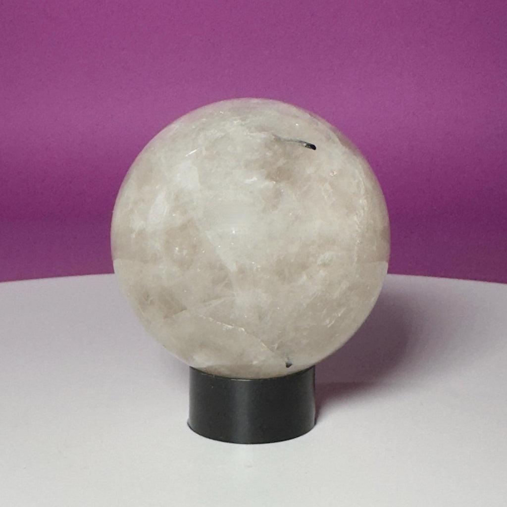 Tourmalinated Quartz Sphere on Black Acrylic Stand