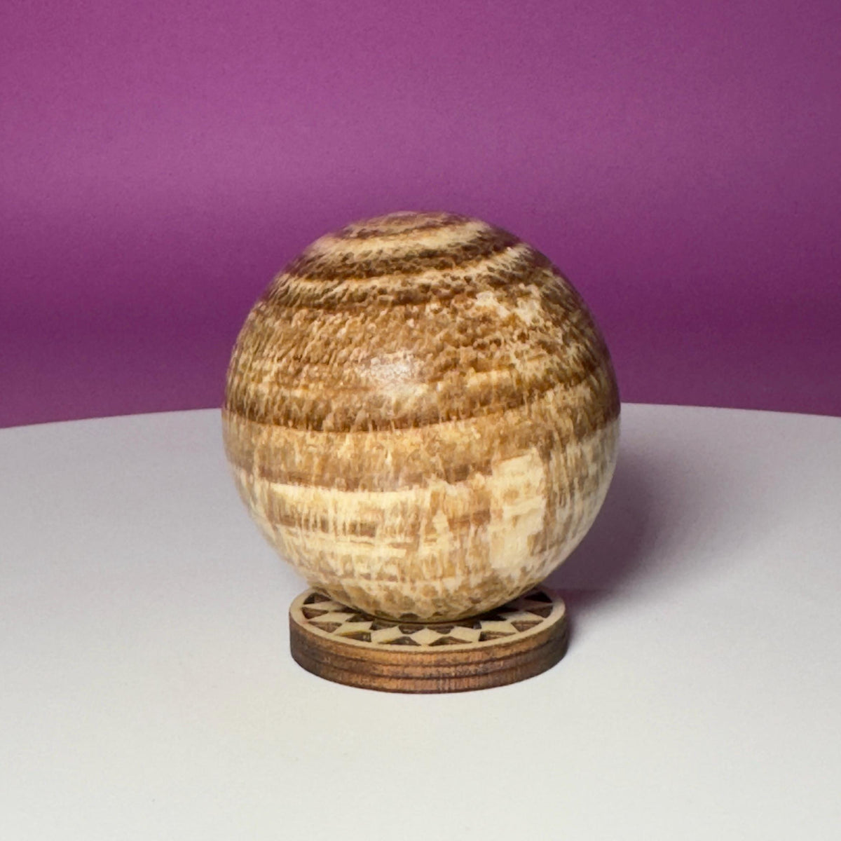 Peruvian Aragonite Sphere with Wood Stand