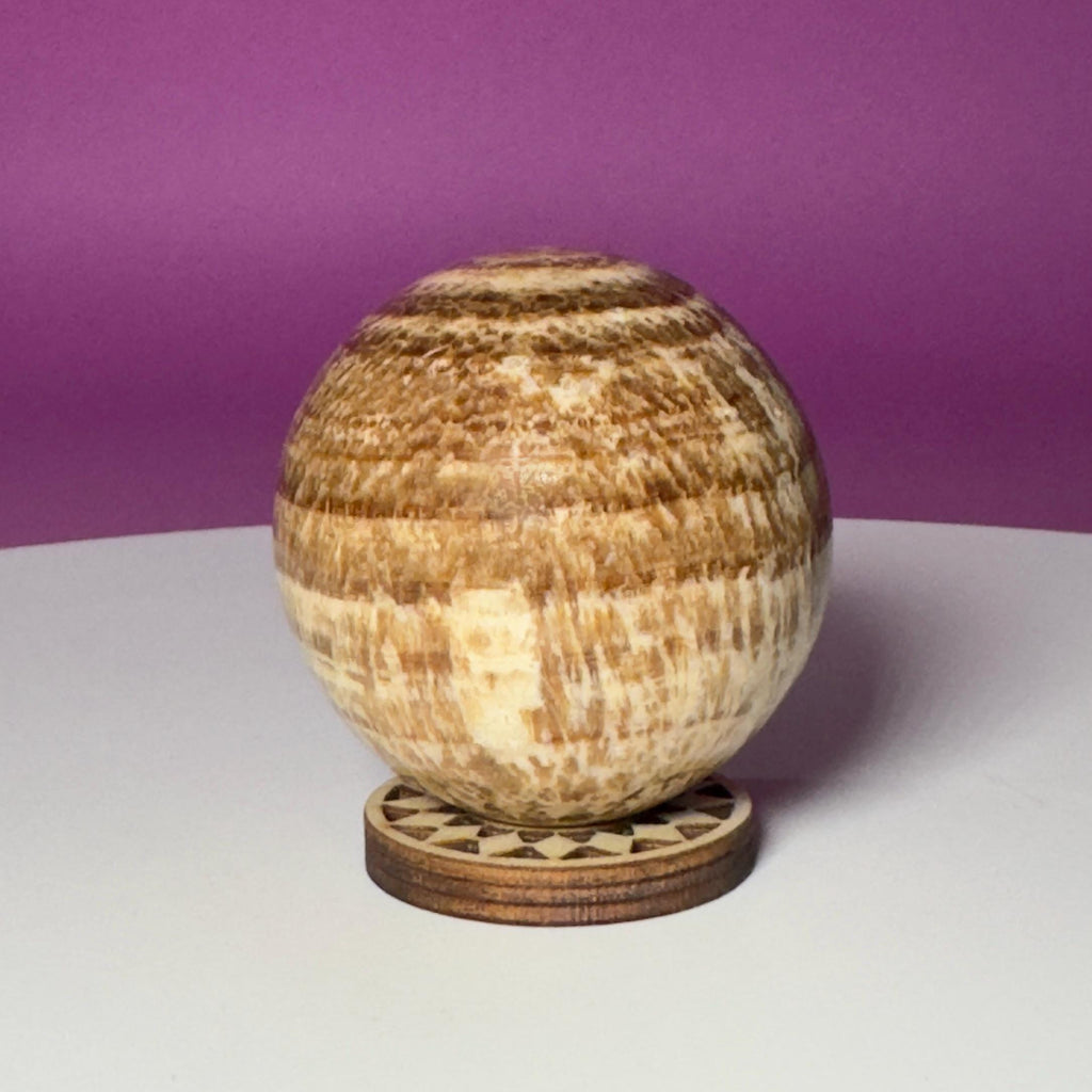Peruvian Aragonite Sphere with Wood Stand