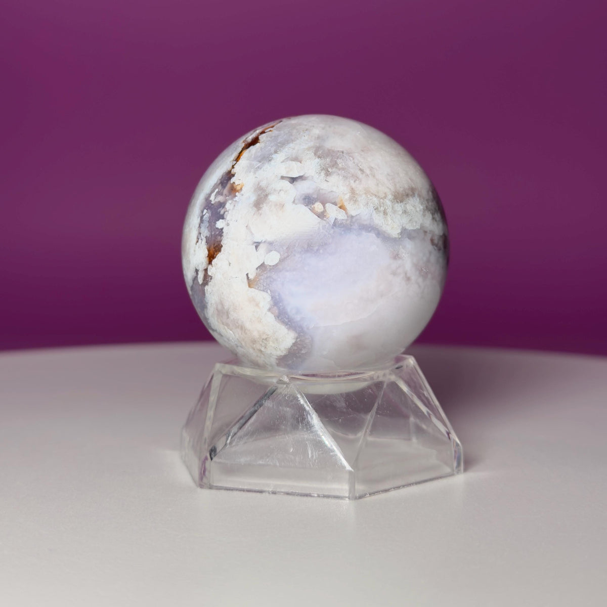 Blue Flower Agate Sphere with Acrylic Stand