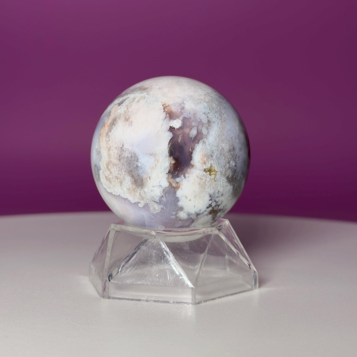 Blue Flower Agate Sphere with Acrylic Stand