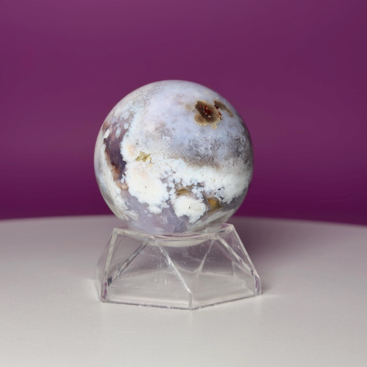 Blue Flower Agate Sphere with Acrylic Stand