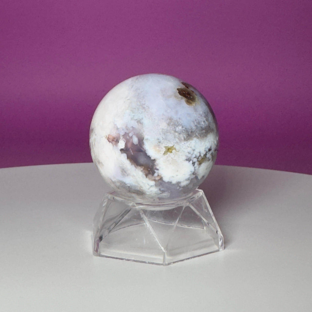 Blue Flower Agate Sphere with Acrylic Stand