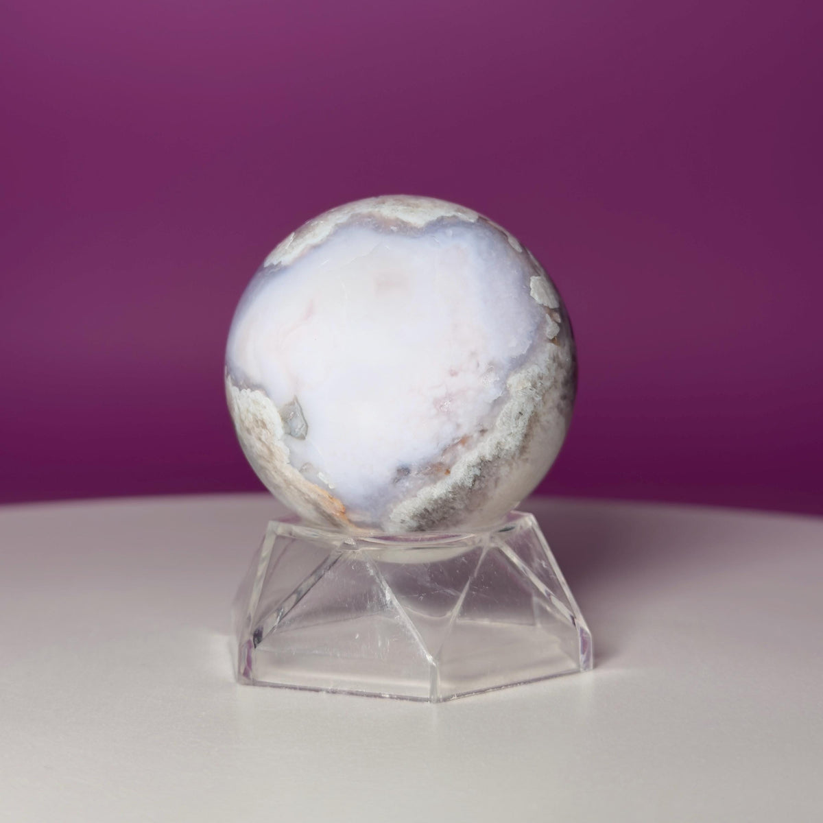 Blue Flower Agate Sphere with Acrylic Stand