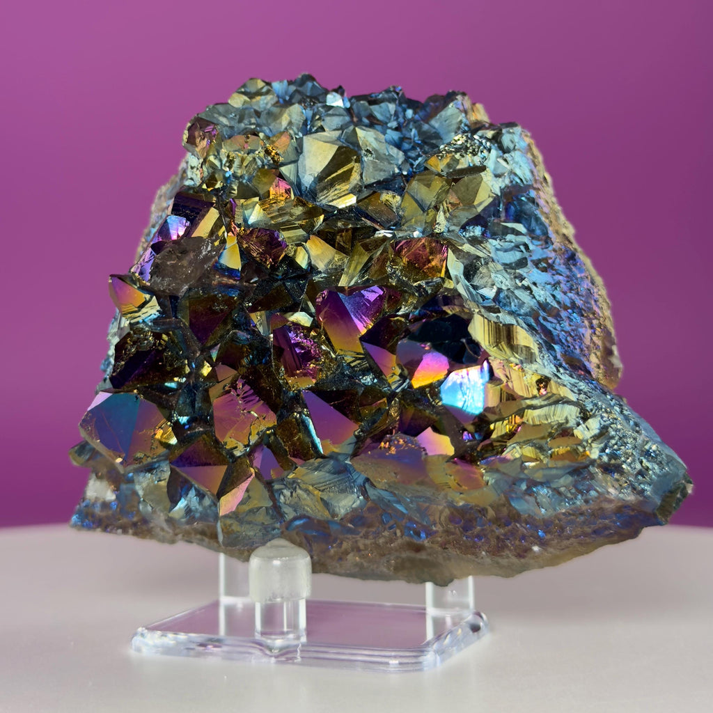 Aura Quartz Cluster | Rainbow Crystal Specimen | Acrylic Display | 474g